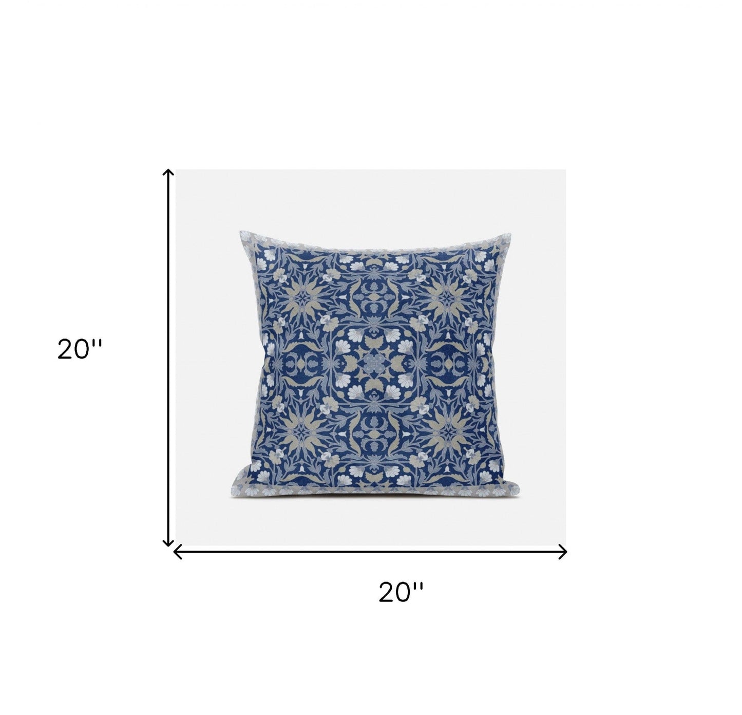 20" X 20" Dark Blue Gray Paisley Blown Seam Suede Throw Pillow