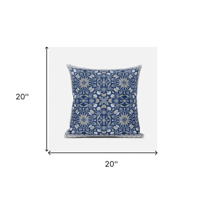 20" X 20" Dark Blue Gray Paisley Blown Seam Suede Throw Pillow