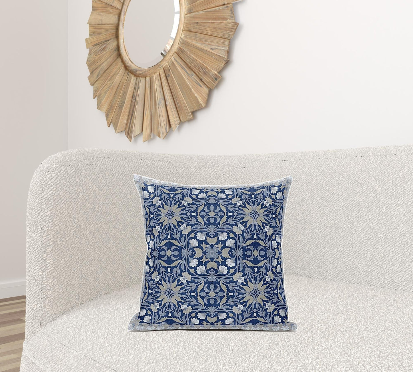 20" X 20" Dark Blue Gray Paisley Blown Seam Suede Throw Pillow