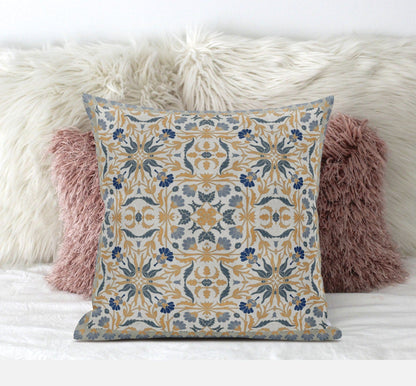 16" X 16" Muted Green Peach Paisley Blown Seam Suede Throw Pillow