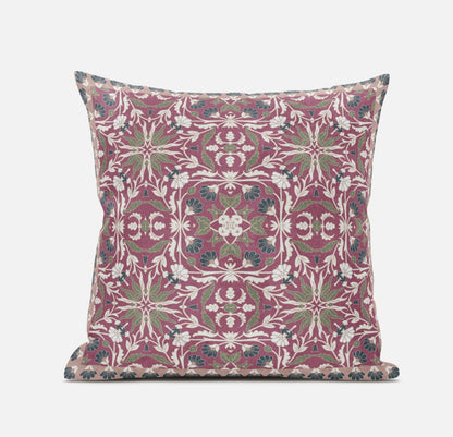 18" X 18" Pink Green Paisley Blown Seam Suede Throw Pillow