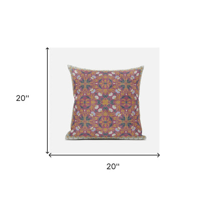 20" X 20" Orange White Paisley Blown Seam Suede Throw Pillow