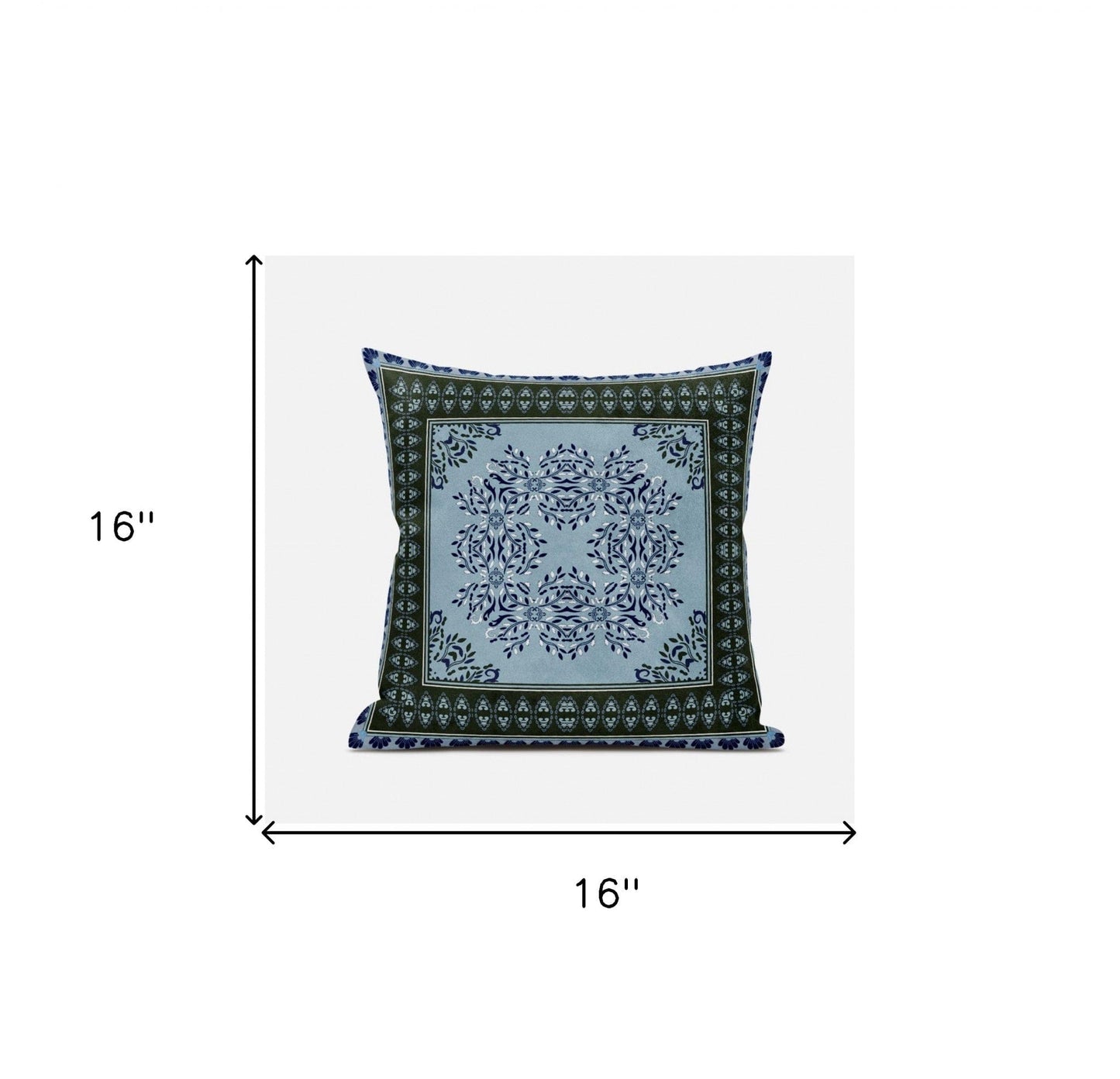 16" X 16" Dark Green Light Blue Geometric Blown Seam Suede Throw Pillow
