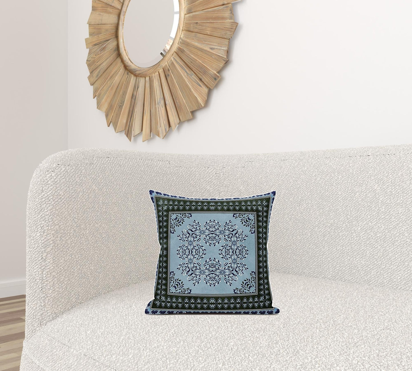 16" X 16" Dark Green Light Blue Geometric Blown Seam Suede Throw Pillow