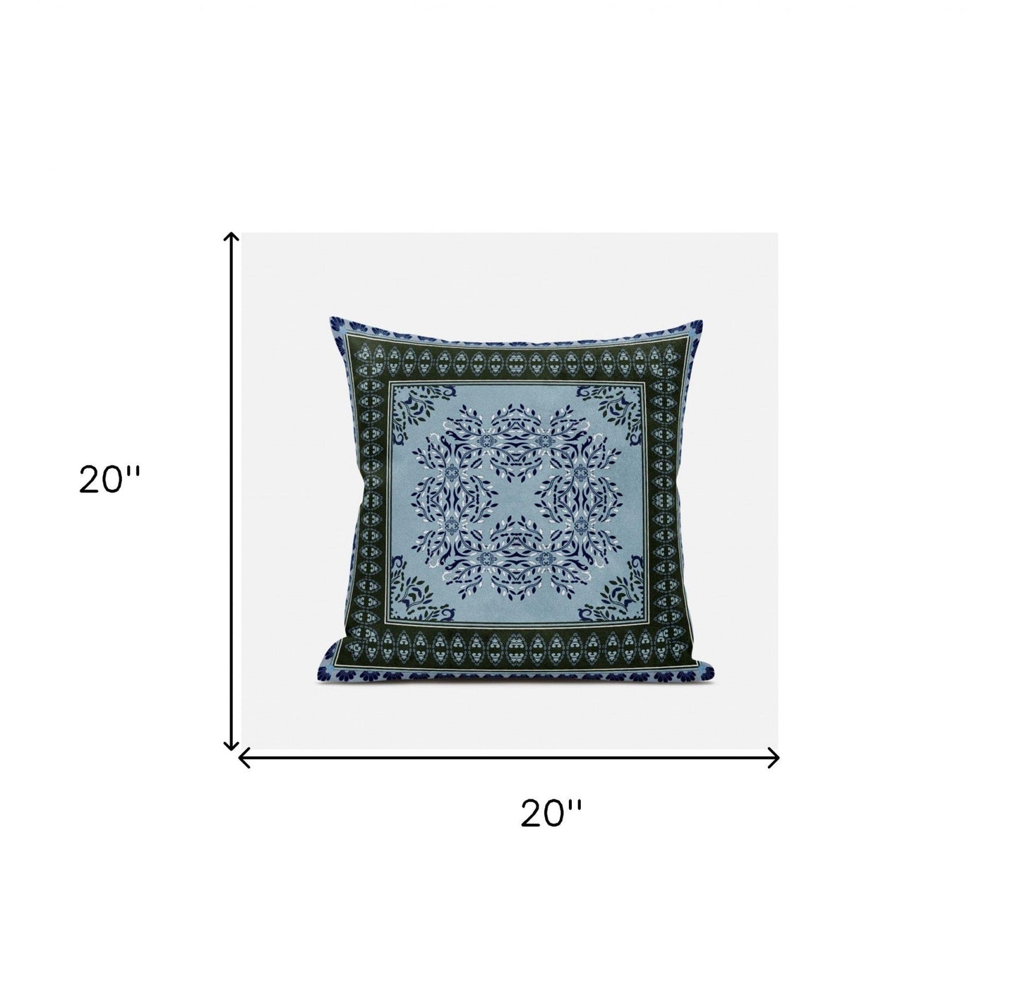 20" X 20" Dark Green Light Blue Geometric Blown Seam Suede Throw Pillow