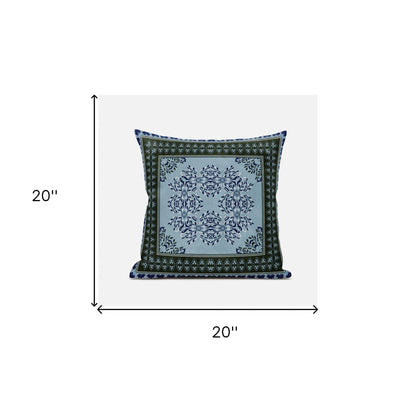 20" X 20" Dark Green Light Blue Geometric Blown Seam Suede Throw Pillow