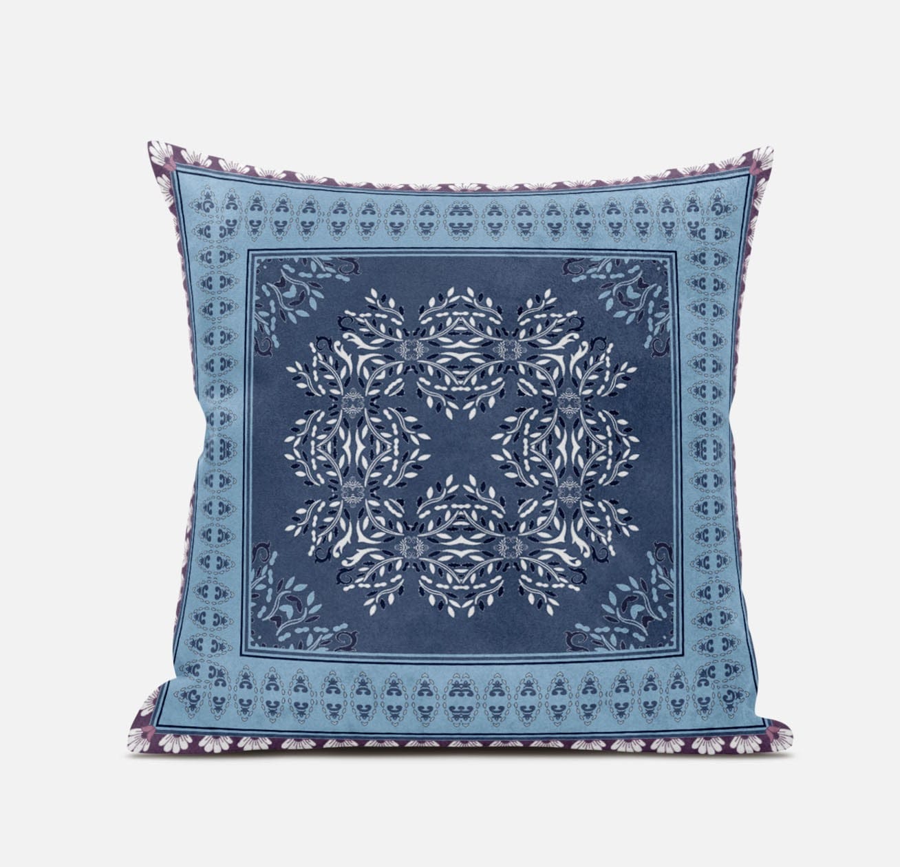 16" X 16" Light Blue Gray Geometric Blown Seam Suede Throw Pillow