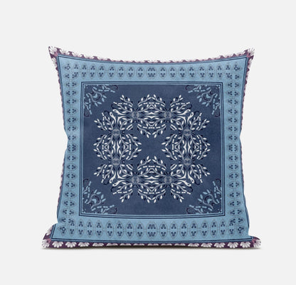 16" X 16" Light Blue Gray Geometric Blown Seam Suede Throw Pillow