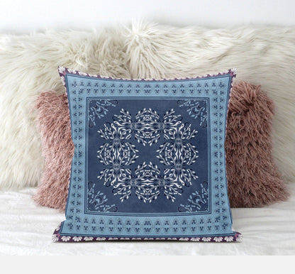 18" X 18" Light Blue Gray Geometric Blown Seam Suede Throw Pillow