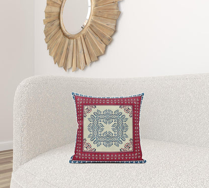 18" X 18" Red Yellow Geometric Blown Seam Suede Throw Pillow