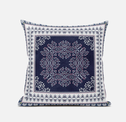 16" X 16" Blue Pink White Geometric Blown Seam Suede Throw Pillow