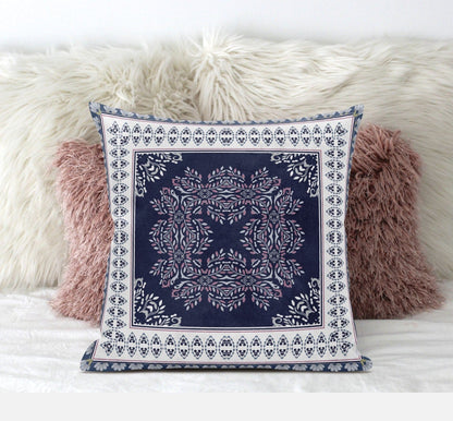 16" X 16" Blue Pink White Geometric Blown Seam Suede Throw Pillow