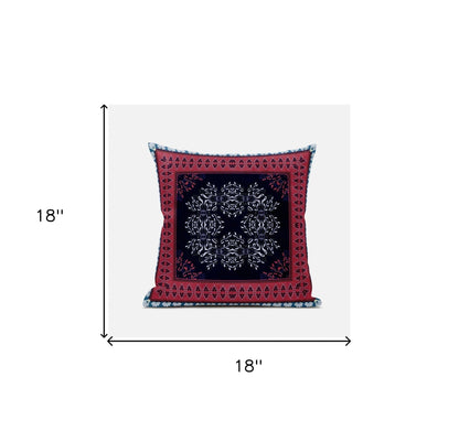 18" X 18" Red Black Geometric Blown Seam Suede Throw Pillow