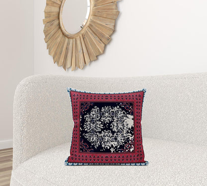 18" X 18" Red Black Geometric Blown Seam Suede Throw Pillow