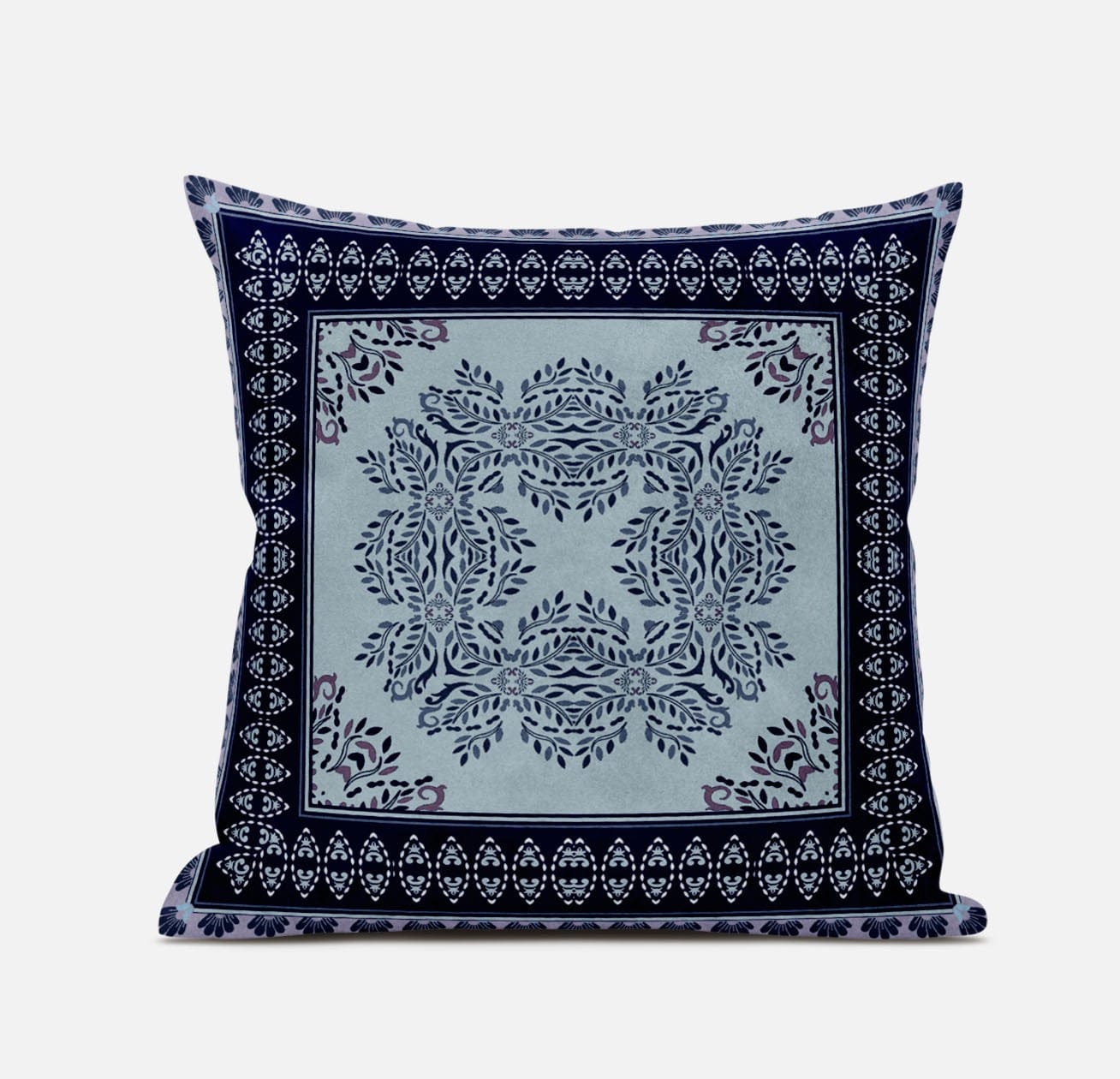 20" X 20" Dark Blue Light Green Geometric Blown Seam Suede Throw Pillow