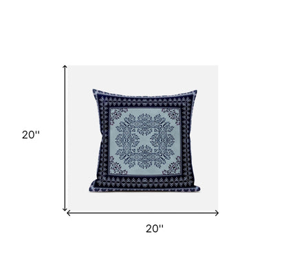 20" X 20" Dark Blue Light Green Geometric Blown Seam Suede Throw Pillow
