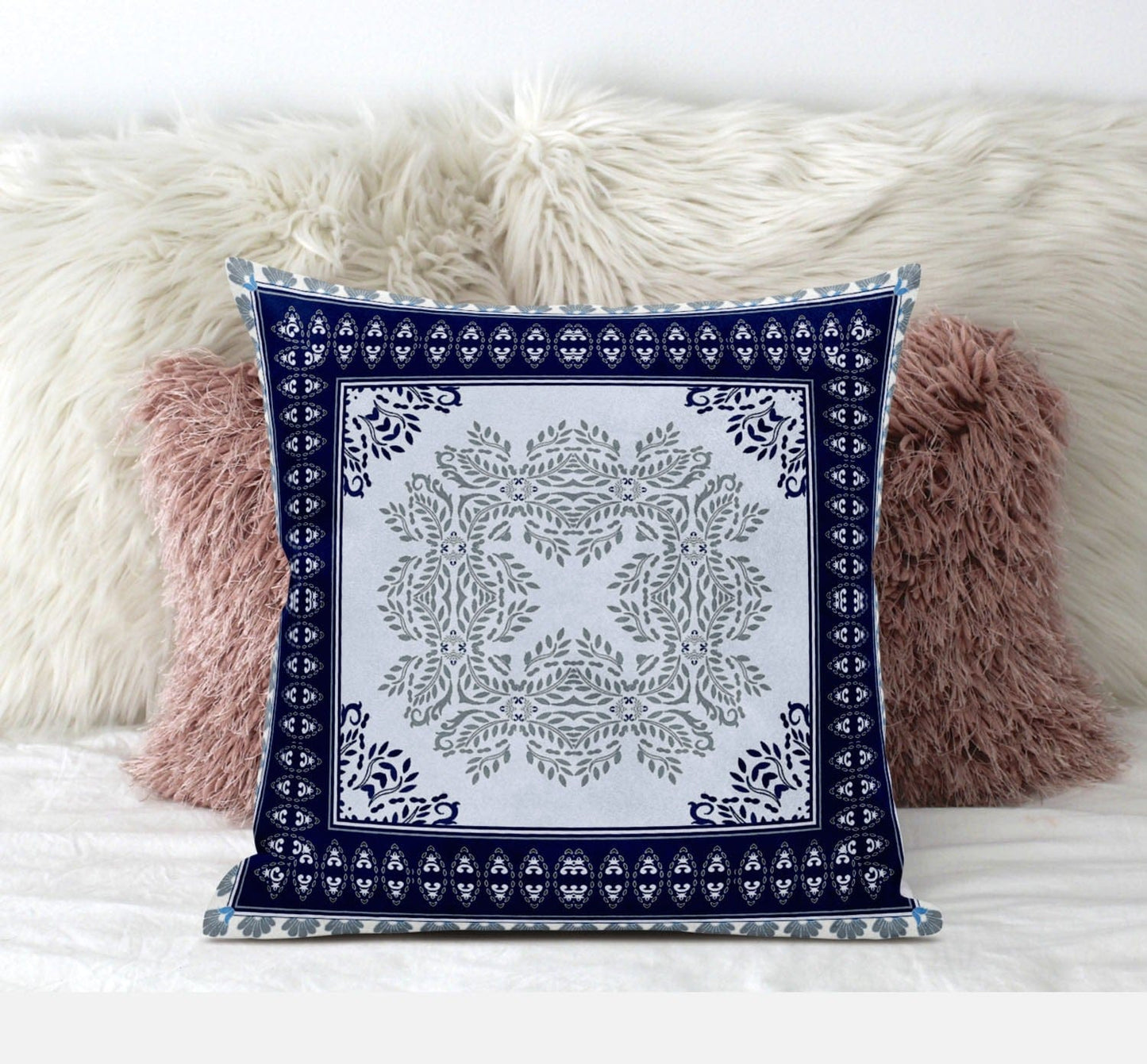 18" X 18" Dark Blue Gray Geometric Blown Seam Suede Throw Pillow