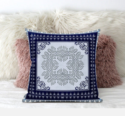 18" X 18" Dark Blue Gray Geometric Blown Seam Suede Throw Pillow