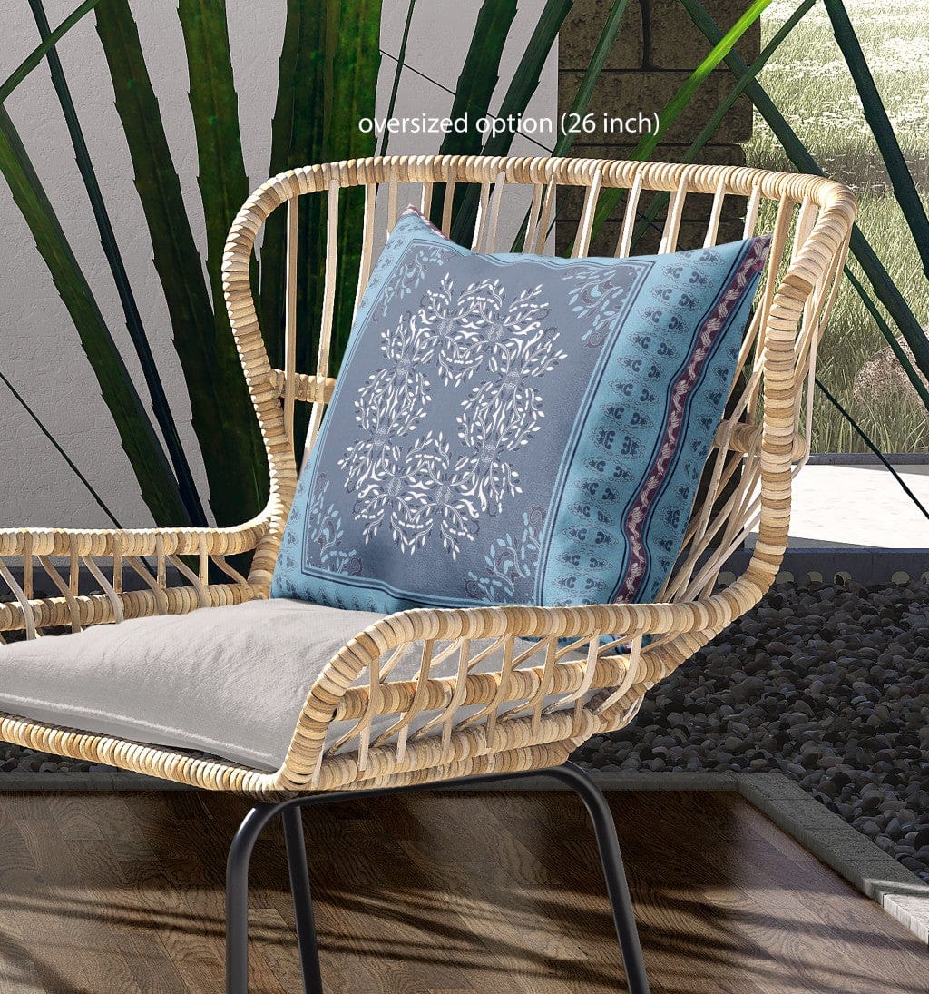 18" X 18" Dark Blue Gray Geometric Blown Seam Suede Throw Pillow