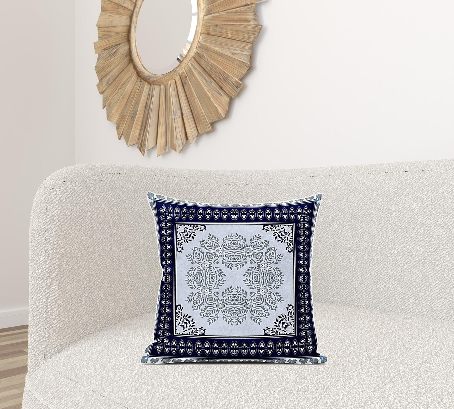 18" X 18" Dark Blue Gray Geometric Blown Seam Suede Throw Pillow