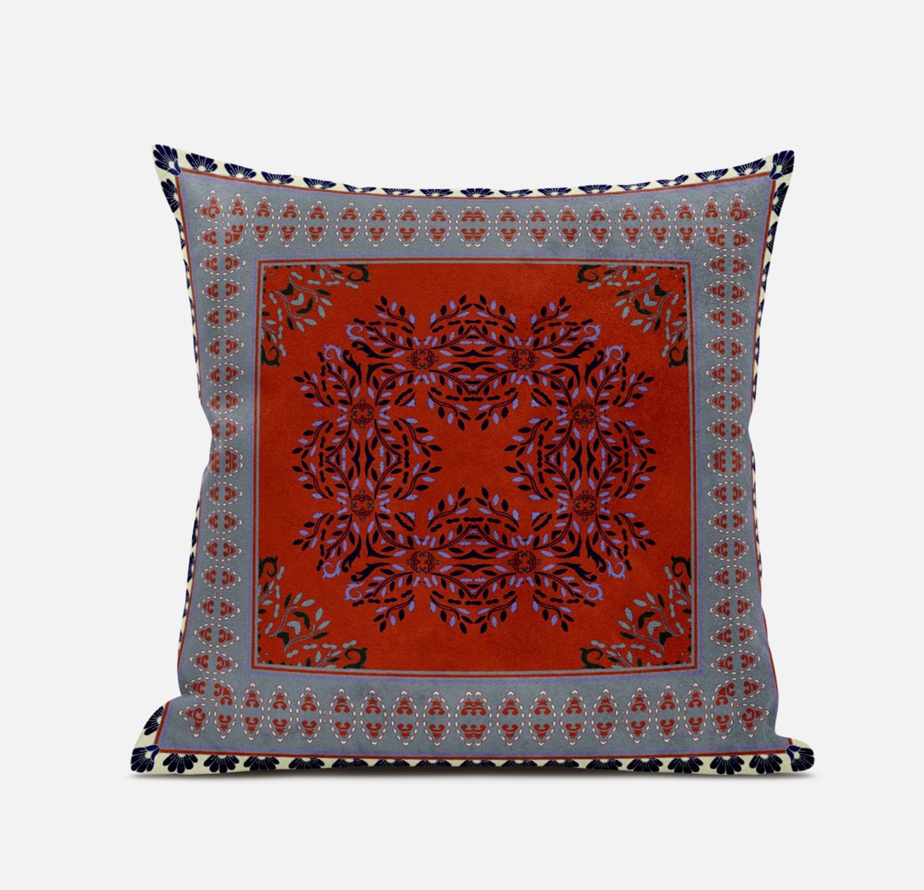 20" X 20" Red Gray Geometric Blown Seam Suede Throw Pillow