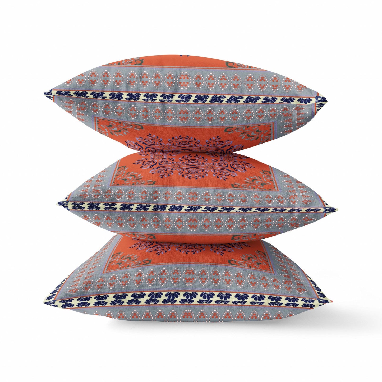 20" X 20" Red Gray Geometric Blown Seam Suede Throw Pillow