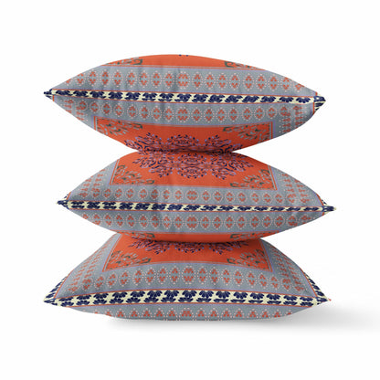 20" X 20" Red Gray Geometric Blown Seam Suede Throw Pillow