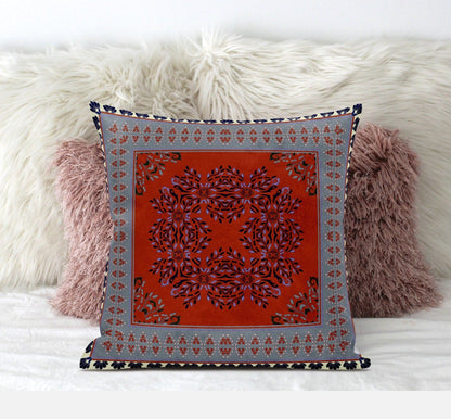 20" X 20" Red Gray Geometric Blown Seam Suede Throw Pillow