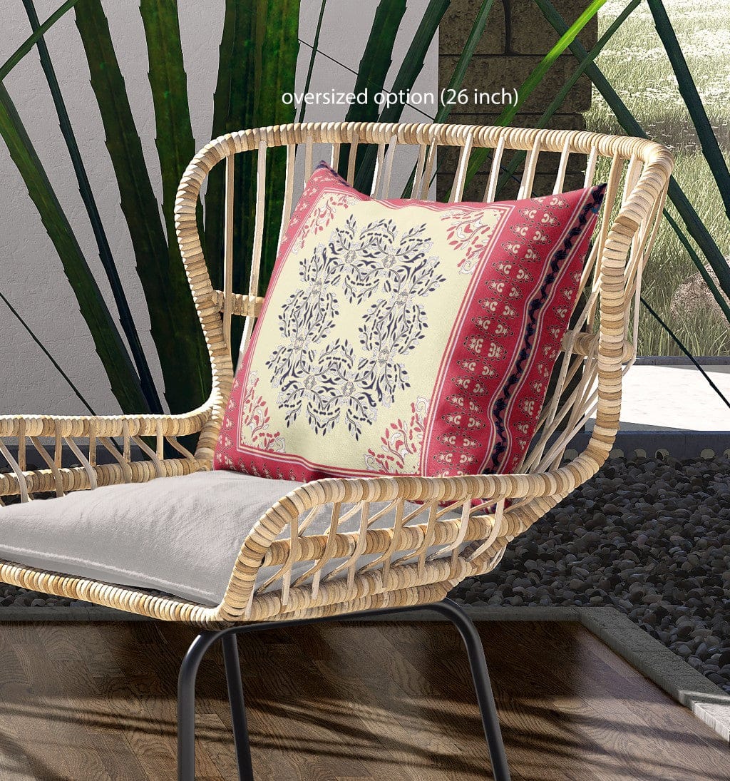 20" X 20" Red Gray Geometric Blown Seam Suede Throw Pillow