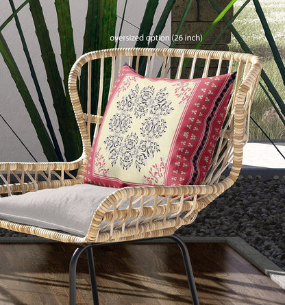 20" X 20" Red Gray Geometric Blown Seam Suede Throw Pillow