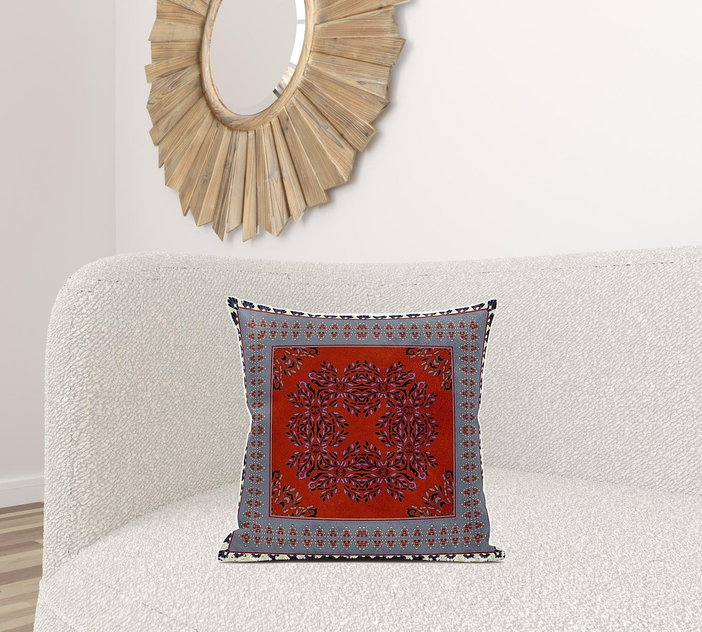 20" X 20" Red Gray Geometric Blown Seam Suede Throw Pillow