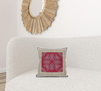 16" X 16" Cream Pink Geometric Blown Seam Suede Throw Pillow