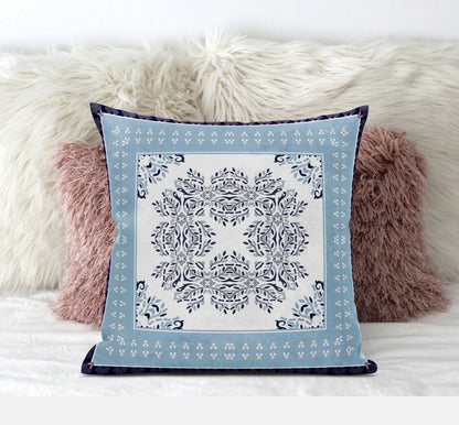 18" X 18" Light Blue White Geometric Blown Seam Suede Throw Pillow