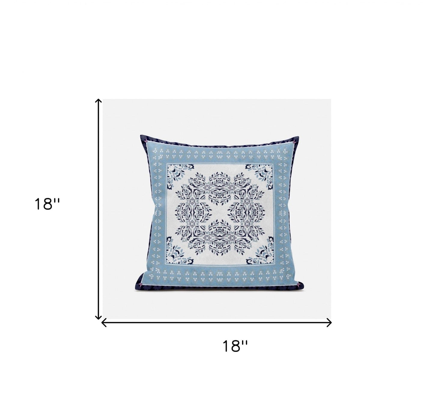 18" X 18" Light Blue White Geometric Blown Seam Suede Throw Pillow