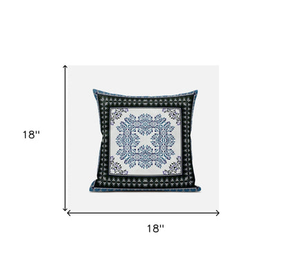 18" X 18" Black Ivory Blue Geometric Blown Seam Suede Throw Pillow