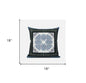 18" X 18" Black Ivory Blue Geometric Blown Seam Suede Throw Pillow