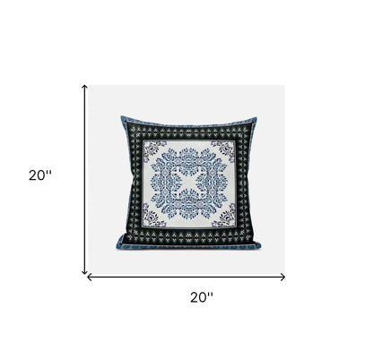 18" X 18" Black Ivory Blue Geometric Blown Seam Suede Throw Pillow