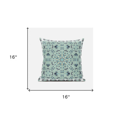 16" X 16" Blue Light Green Geometric Blown Seam Suede Throw Pillow