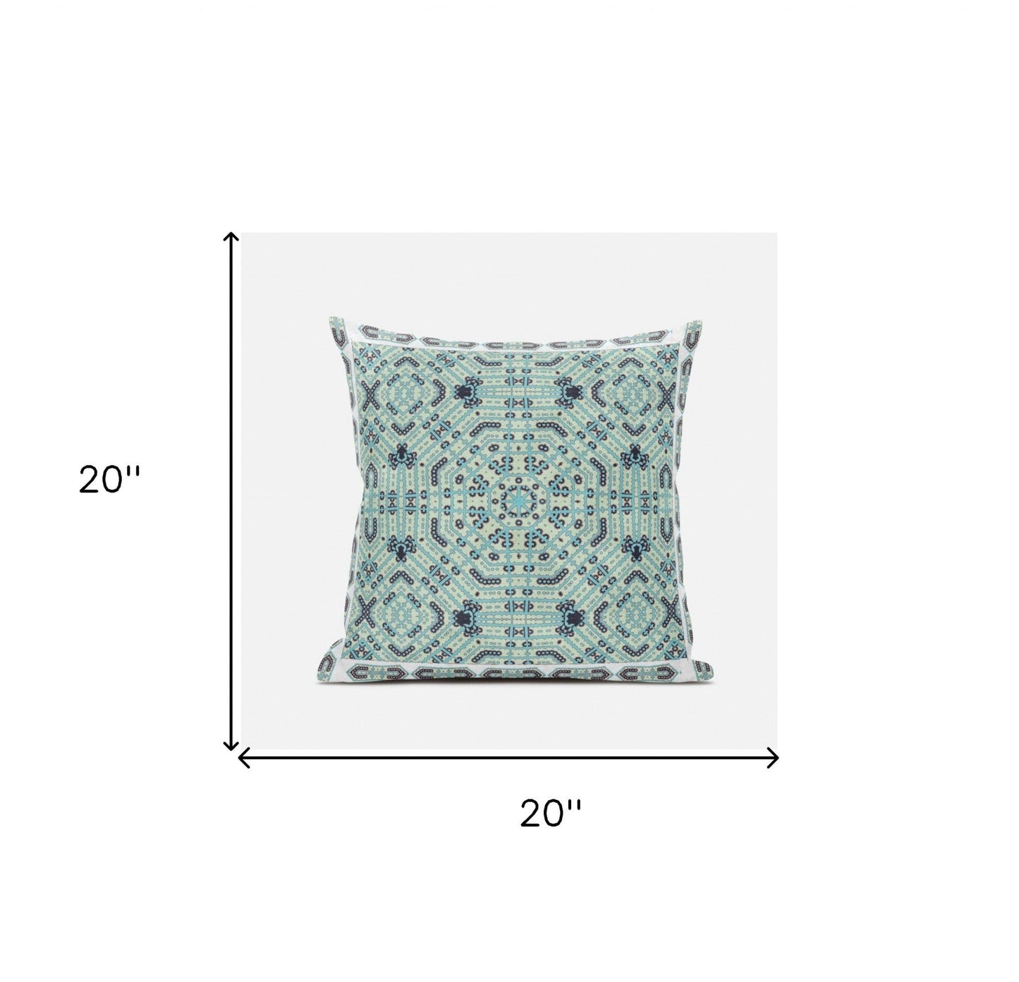20" X 20" Blue Light Green Geometric Blown Seam Suede Throw Pillow