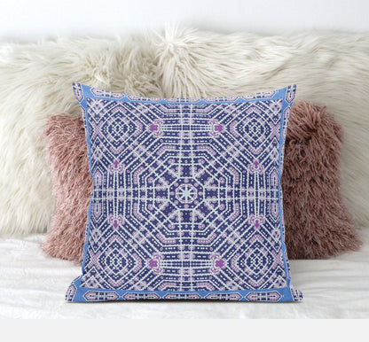 18" X 18" Indigo Hot Pink Geometric Blown Seam Suede Throw Pillow