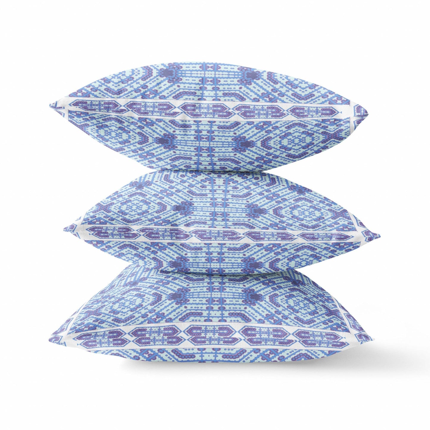 18" X 18" Indigo White Geometric Blown Seam Suede Throw Pillow