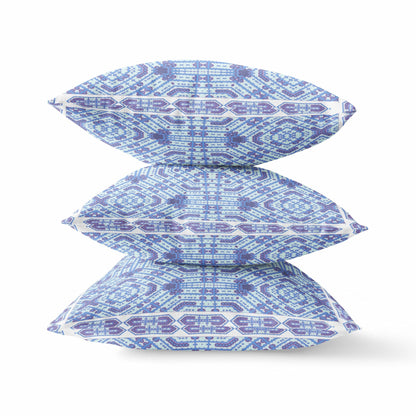 18" X 18" Indigo White Geometric Blown Seam Suede Throw Pillow