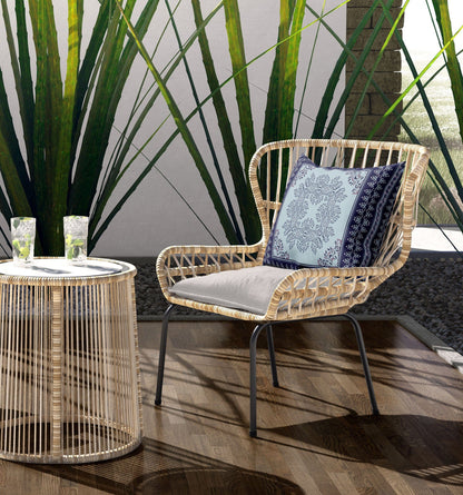 18" X 18" Indigo White Geometric Blown Seam Suede Throw Pillow