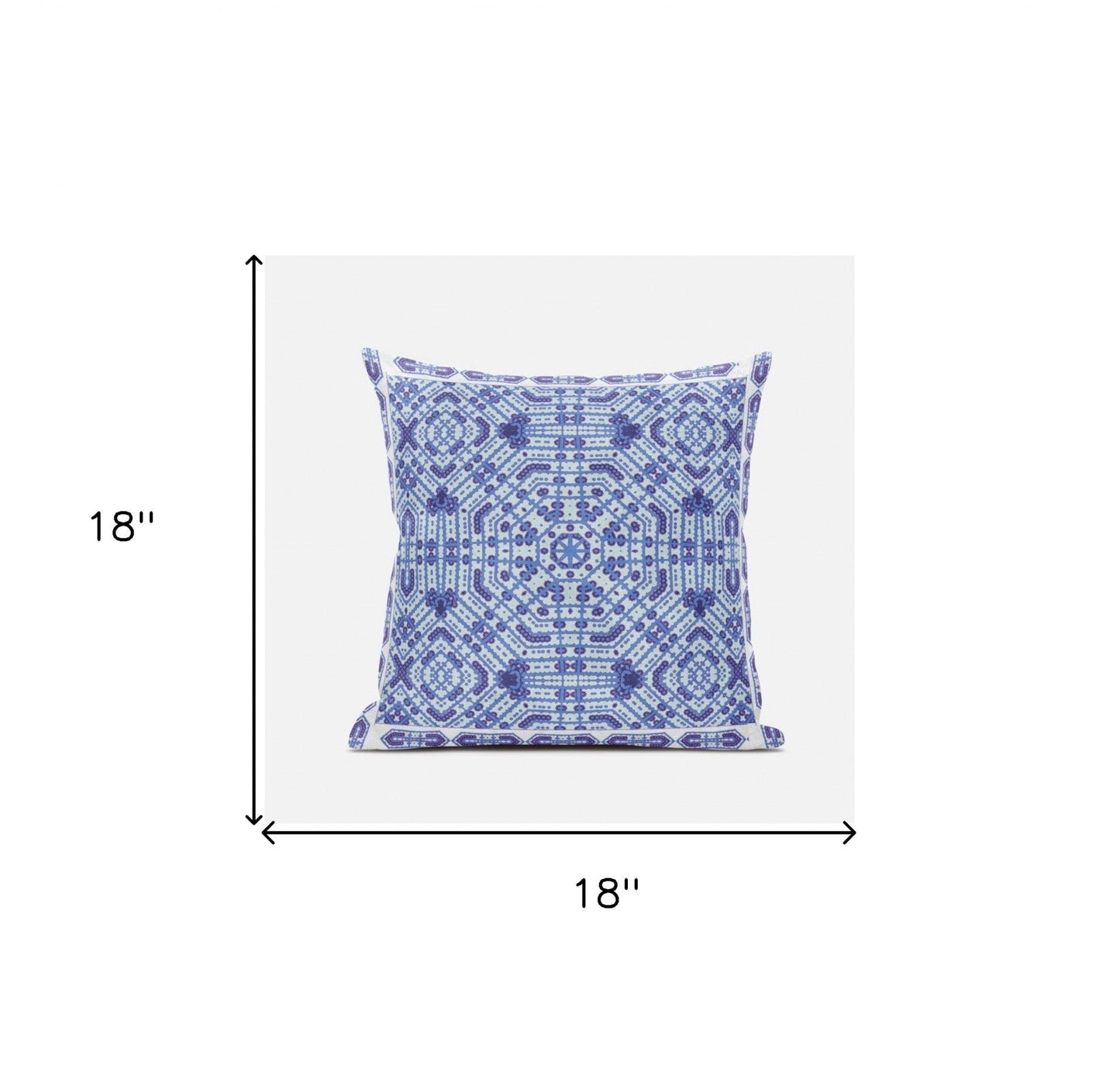 18" X 18" Indigo White Geometric Blown Seam Suede Throw Pillow