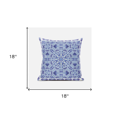 18" X 18" Indigo White Geometric Blown Seam Suede Throw Pillow
