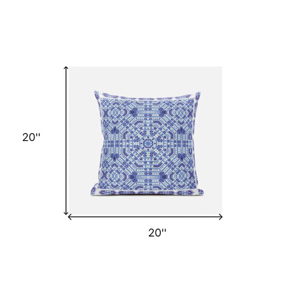 18" X 18" Indigo White Geometric Blown Seam Suede Throw Pillow