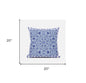 18" X 18" Indigo White Geometric Blown Seam Suede Throw Pillow