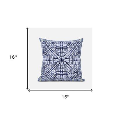 16" X 16" Light Blue Indigo Purple Geometric Blown Seam Suede Throw Pillow