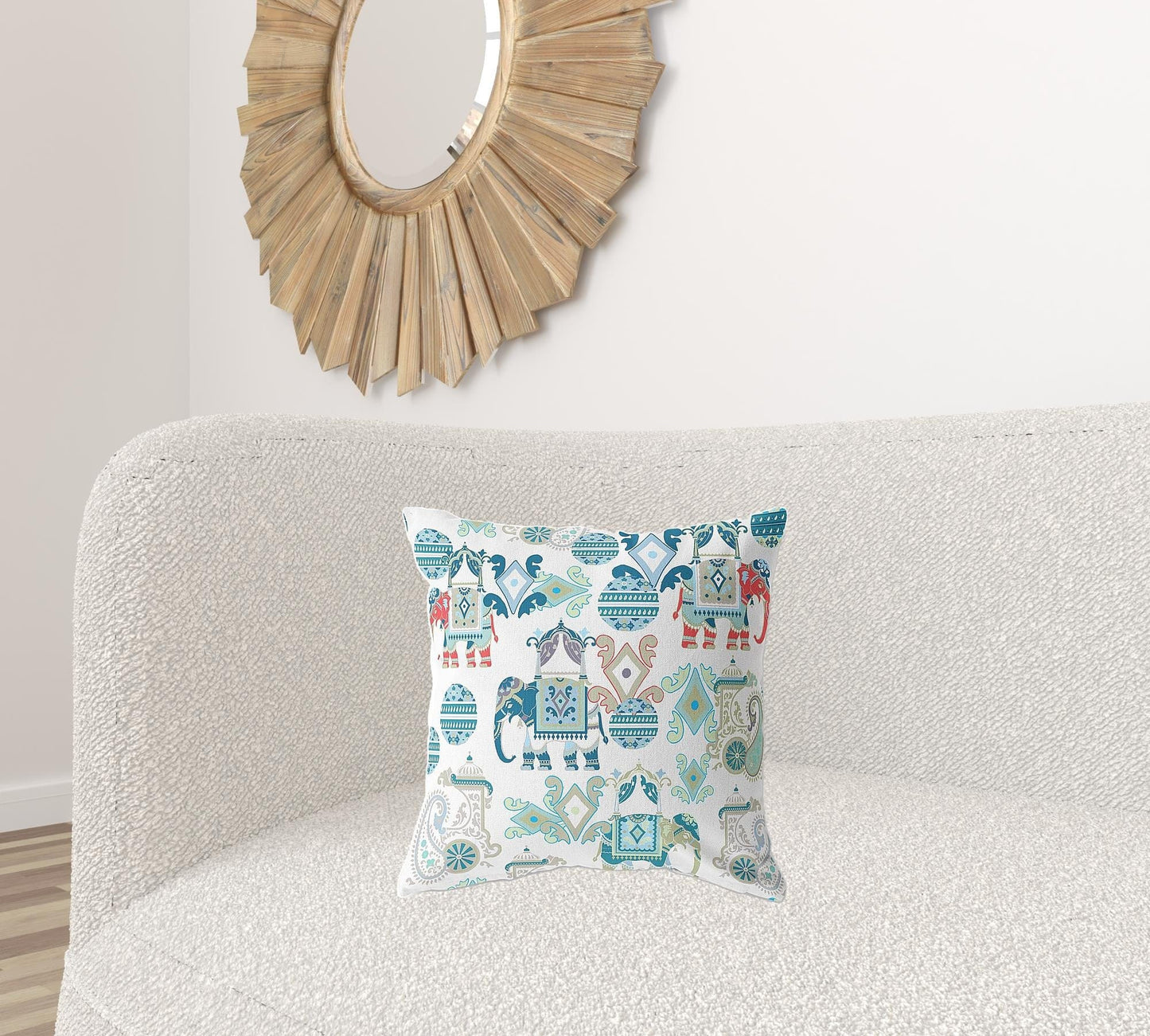 18" X 18" Blue And White Paisley Zippered Suede Throw Pillow