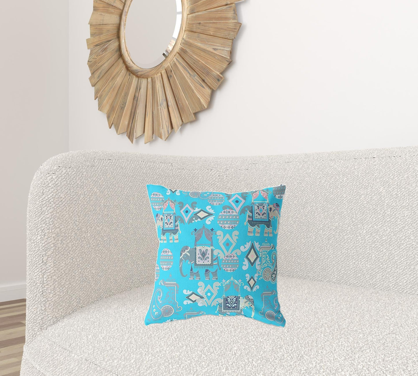 18" X 18" Bright Blue And Gray Paisley Zippered Suede Throw Pillow